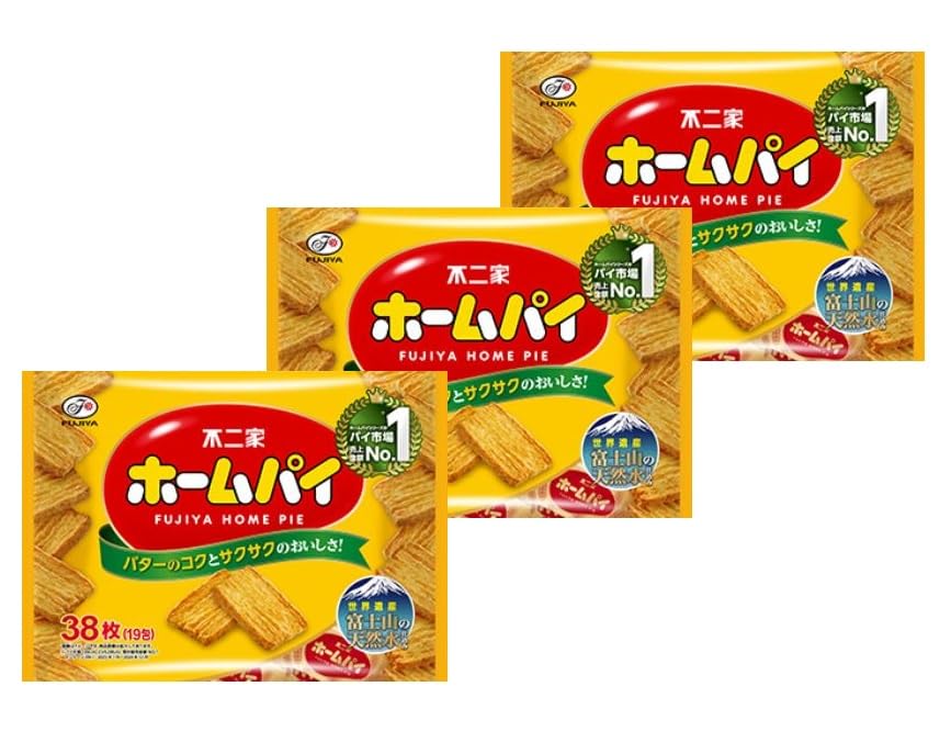 Fujiya Home Pie Family Pack 38pcs 190g | 3pack (Total114pcs) | Gentle Sweetness, Rich Butter Flavor, and Light Crispy Texture | Made in Japan | Yummy-Yamaguchi Original Alcohol Wipe Included. A Portion of Every Purchase Helps Protect Animals.