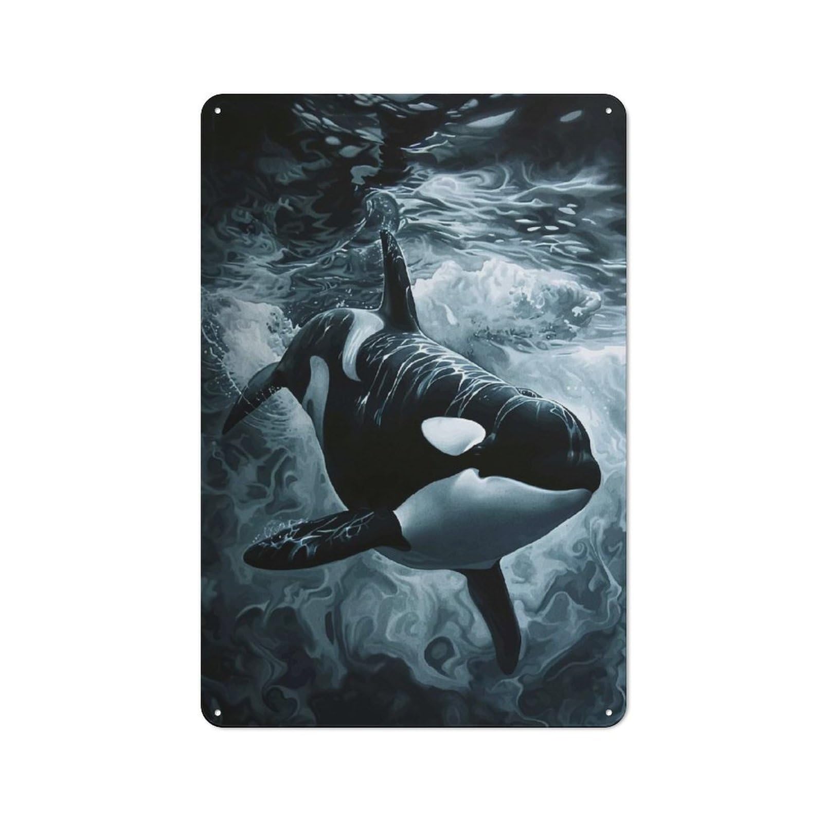 Junmoney Style Orca In The Ocean Painting Industrial Metal Wall Decor 30X20cm, Tin Sign For Workshop, Basement, Shed Or Games Room