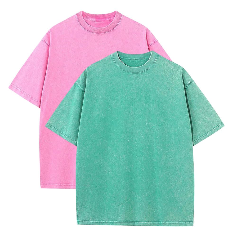 Botong Pump Covers T-Shirts Workout T Shirts for Men Oversized Gym Loose Fit Tshirt Vintage Heavyweight Tee Pink+Green 3XL