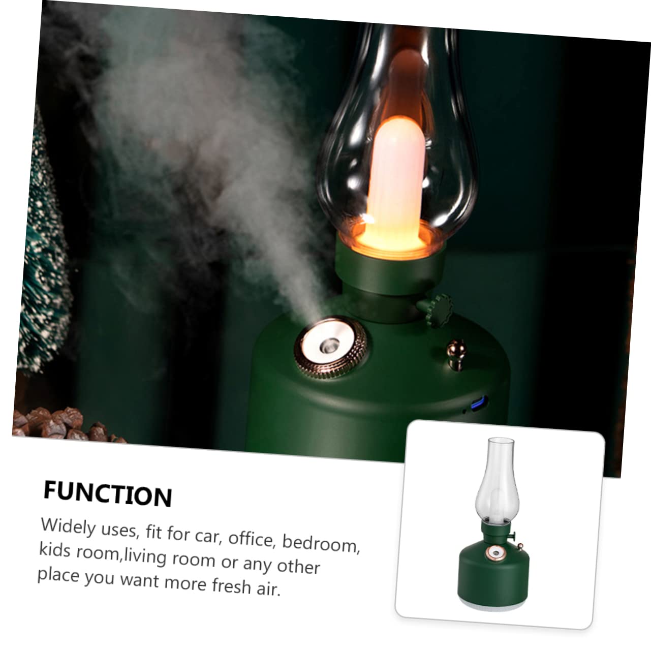 Luce Umidificatore USB Vintage da Scrivania Verde Abs | 1200mah e 280ml, Effetto Aromaterapia e Umidificazione, per Casa e Ufficio