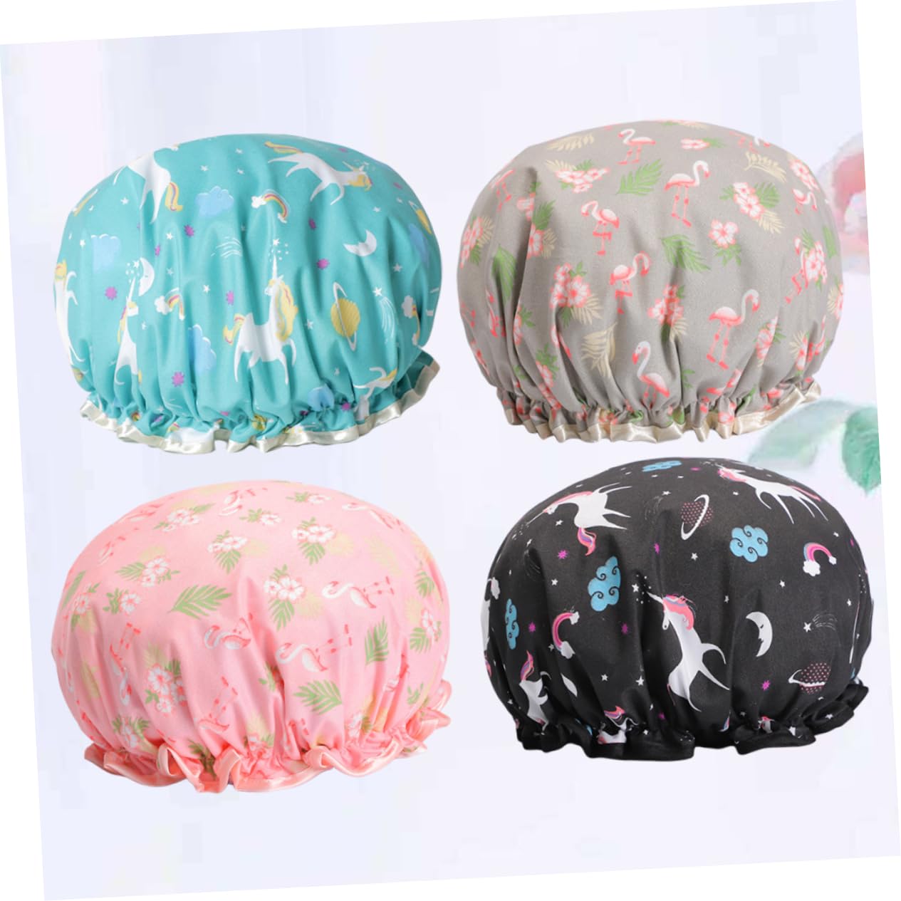 DOITOOL 8stücke Cartoon Duschhauben Doppellagige Elastische Badekappen Für Frauen Für Spa Reisen Und Duschen Flamingo Pegasus Design