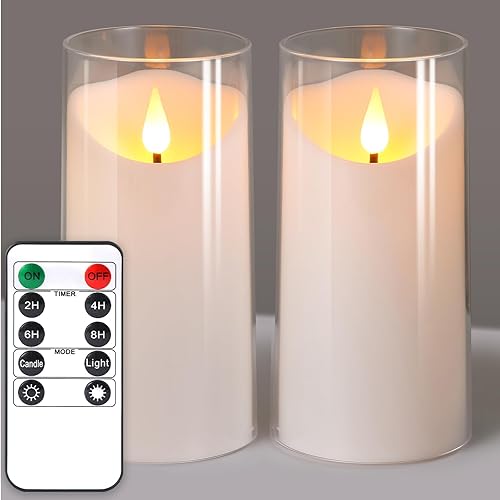 NURADA Velas parpadeantes sin llama de 3 x 6 pulgadas Velas de pilar de vidrio irrompible que funcionan con LED, velas de acrílico con control