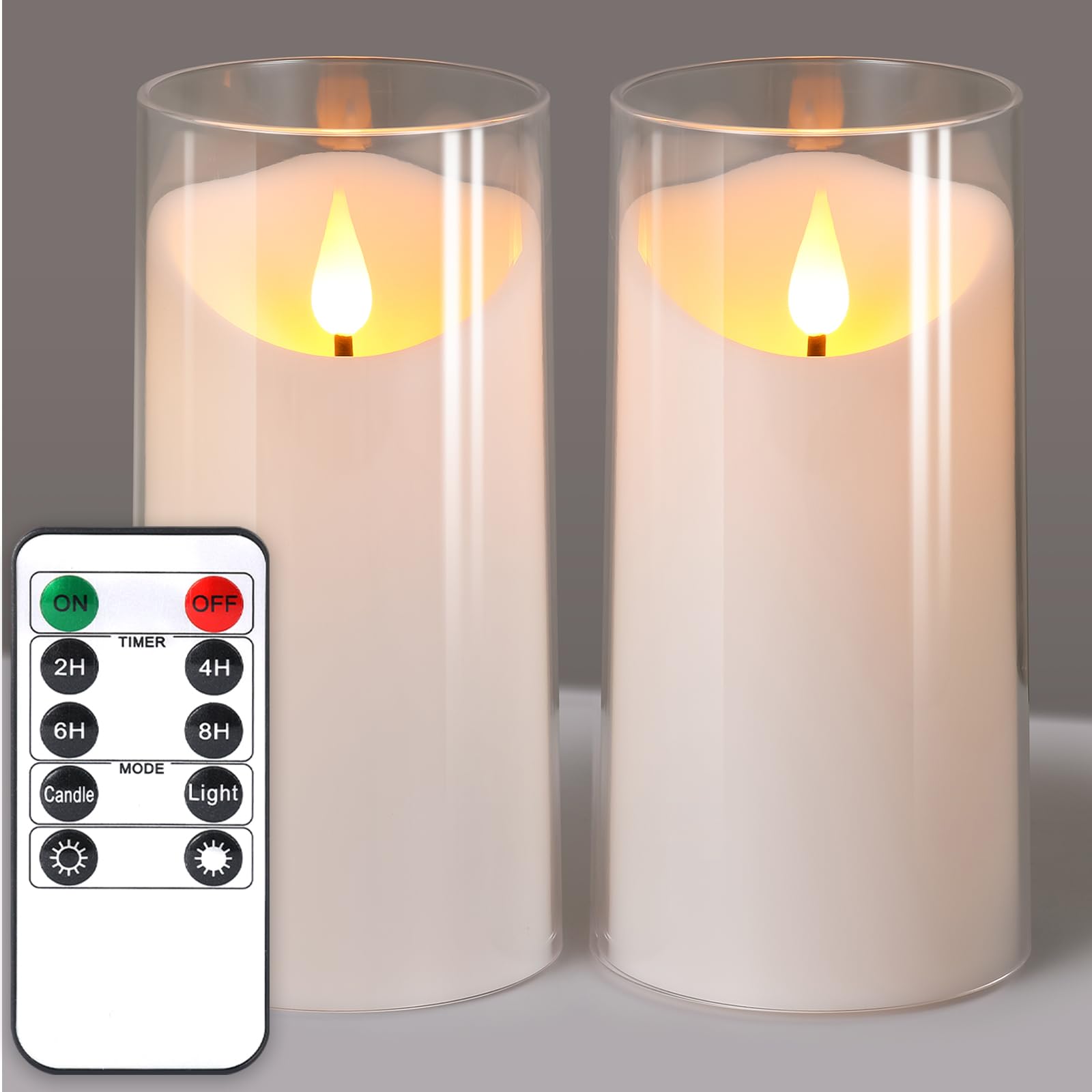 NURADA 3"x6"Flickering Flameless Candles: 3D Wick Acrylic Battery Operated LED Pillar Candles - Battery Candles with Remote and Timer Pure White for Home Decoration Romantic Ambiance — image 1