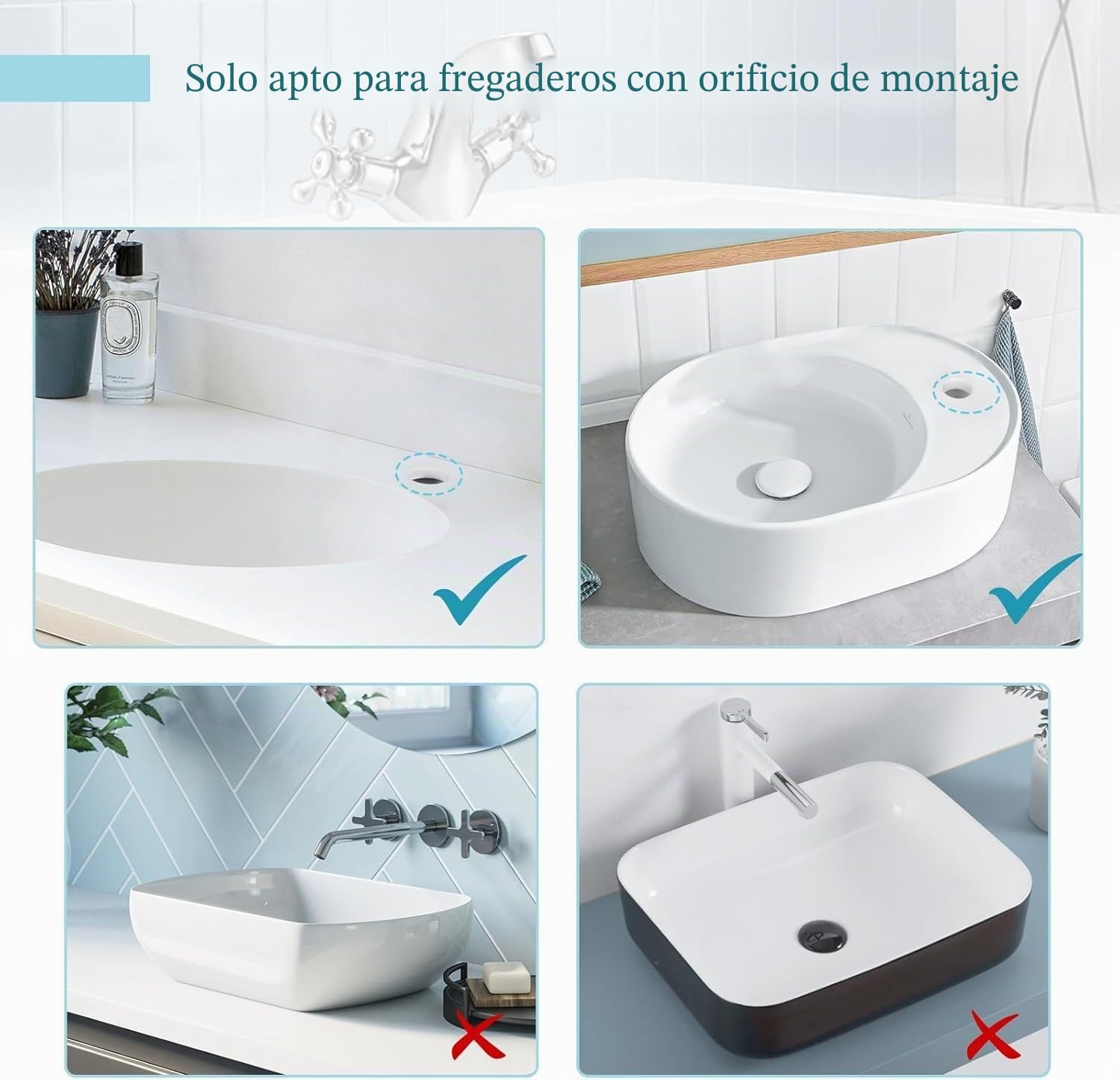 Peppermint Grifo monomando para lavabo, grifo de lavabo cromado con cruceta monofónica tradicional victoriana de doble asa, grifo mezclador con Hoese estándar