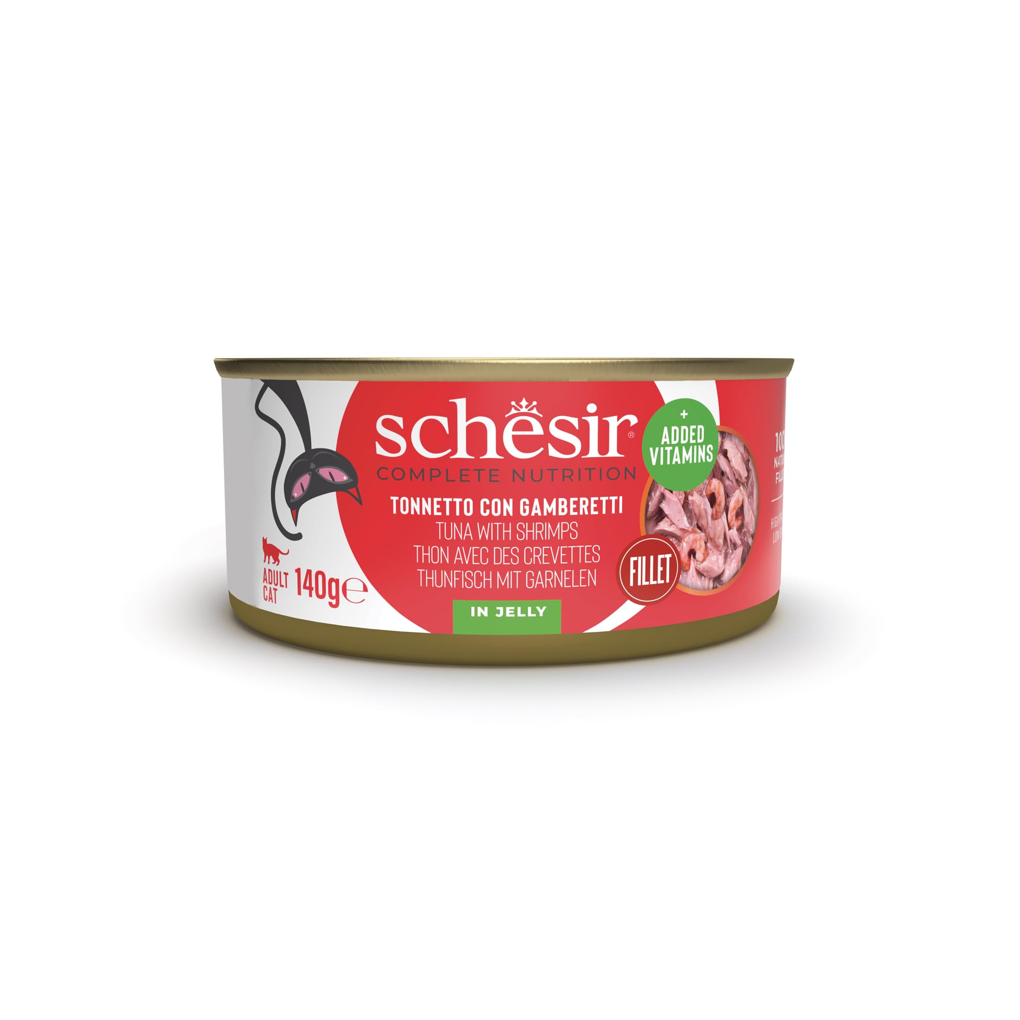 Schesir, Galaretka z krewetkami, mokra karma dla kotów, puszka, 100% naturalne, wolne od okrucieństwa, 8 x 140 g