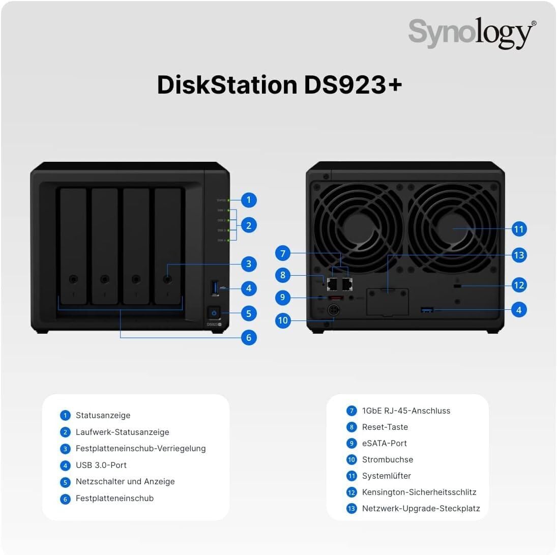 Synology DS923+ 4-Bay Diskstation NAS (AMD Ryzen™ 4 Threads R1600