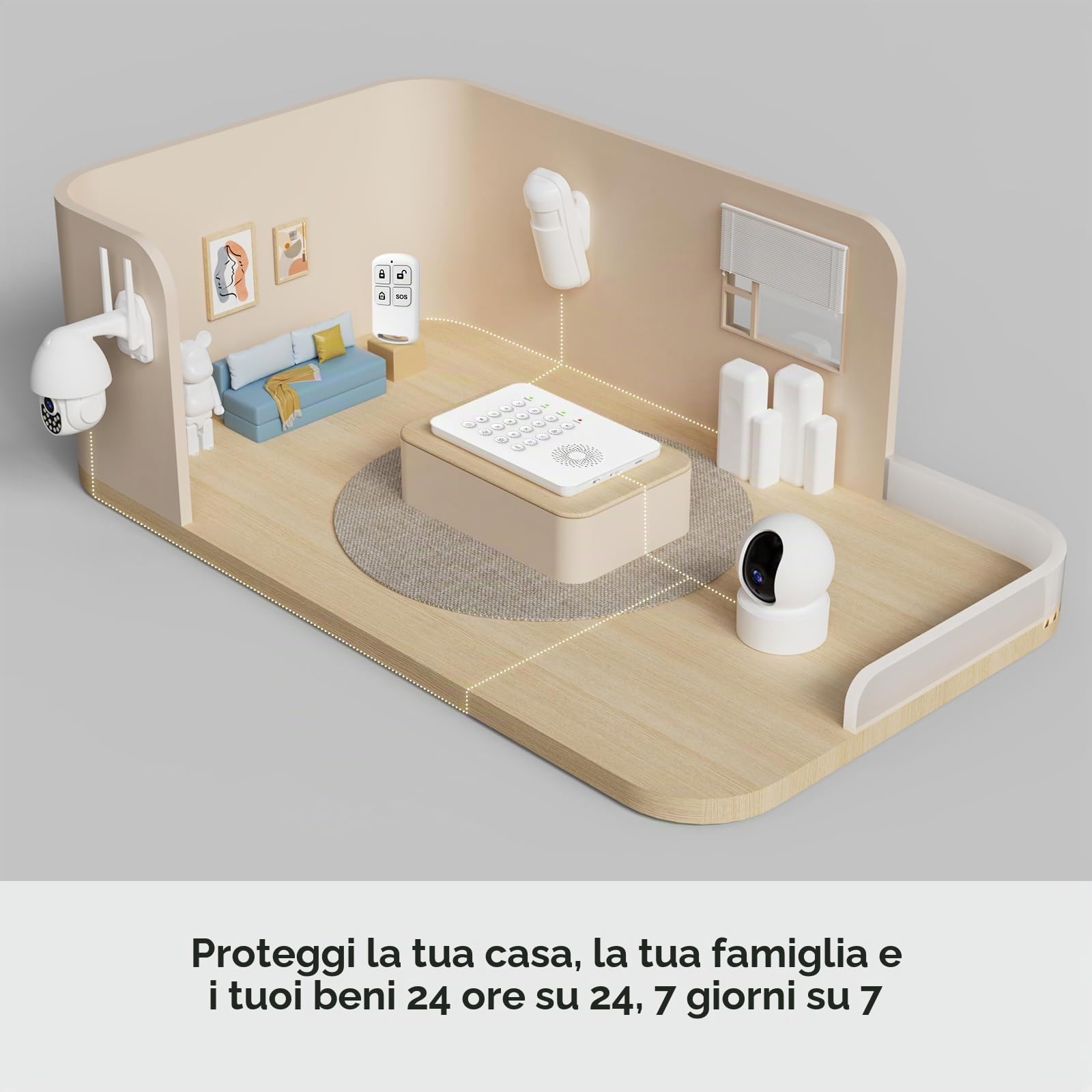 XNY 4G/WiFi Allarme Casa Senza Fili, 24 Pezzi Sistema di Allarme Casa Senza Fili con 1 Sirena, 6 Sensori Per Porte e Finestre, 3 Rilevatore di Movimento, Antifurto Casa Wireless, Tramite APP