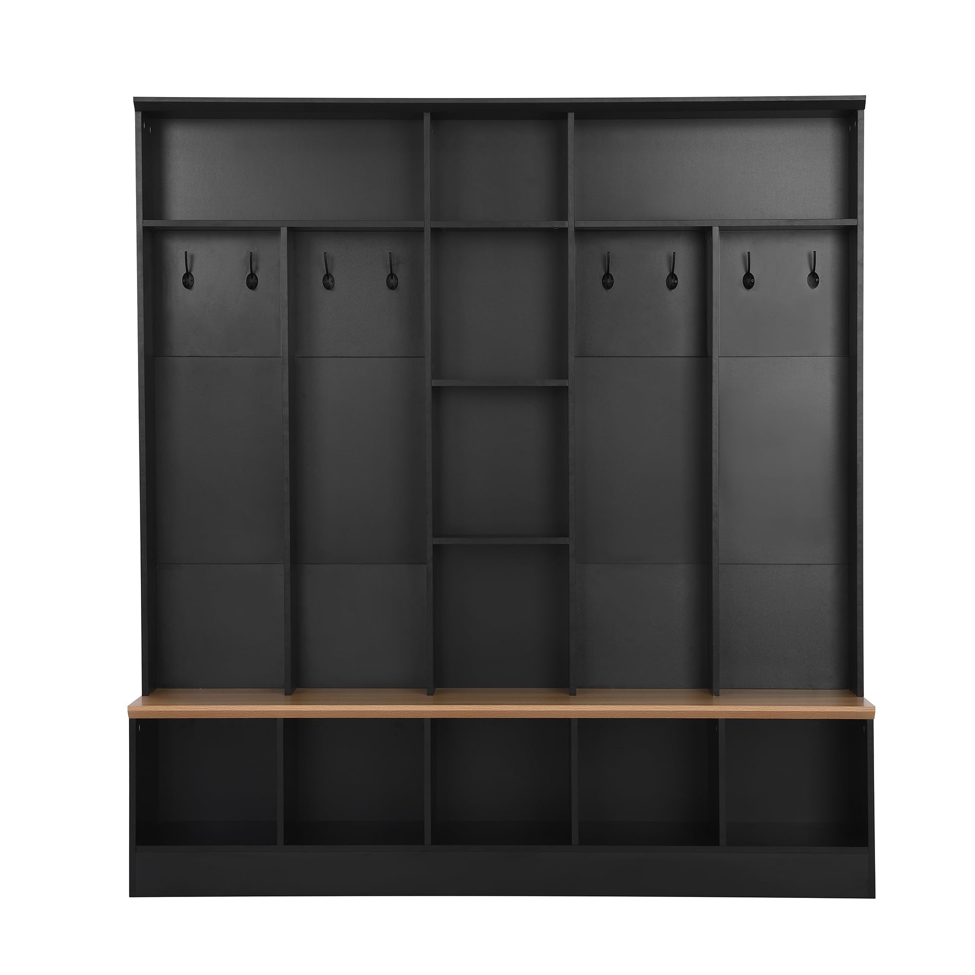 WHMCHMSX Storage Bench Shoe Cabinet and Coat Rack, Artificial Board with Cube Storage Shelves, and 8 Hooks (2 boxes) (may be missing hardware)