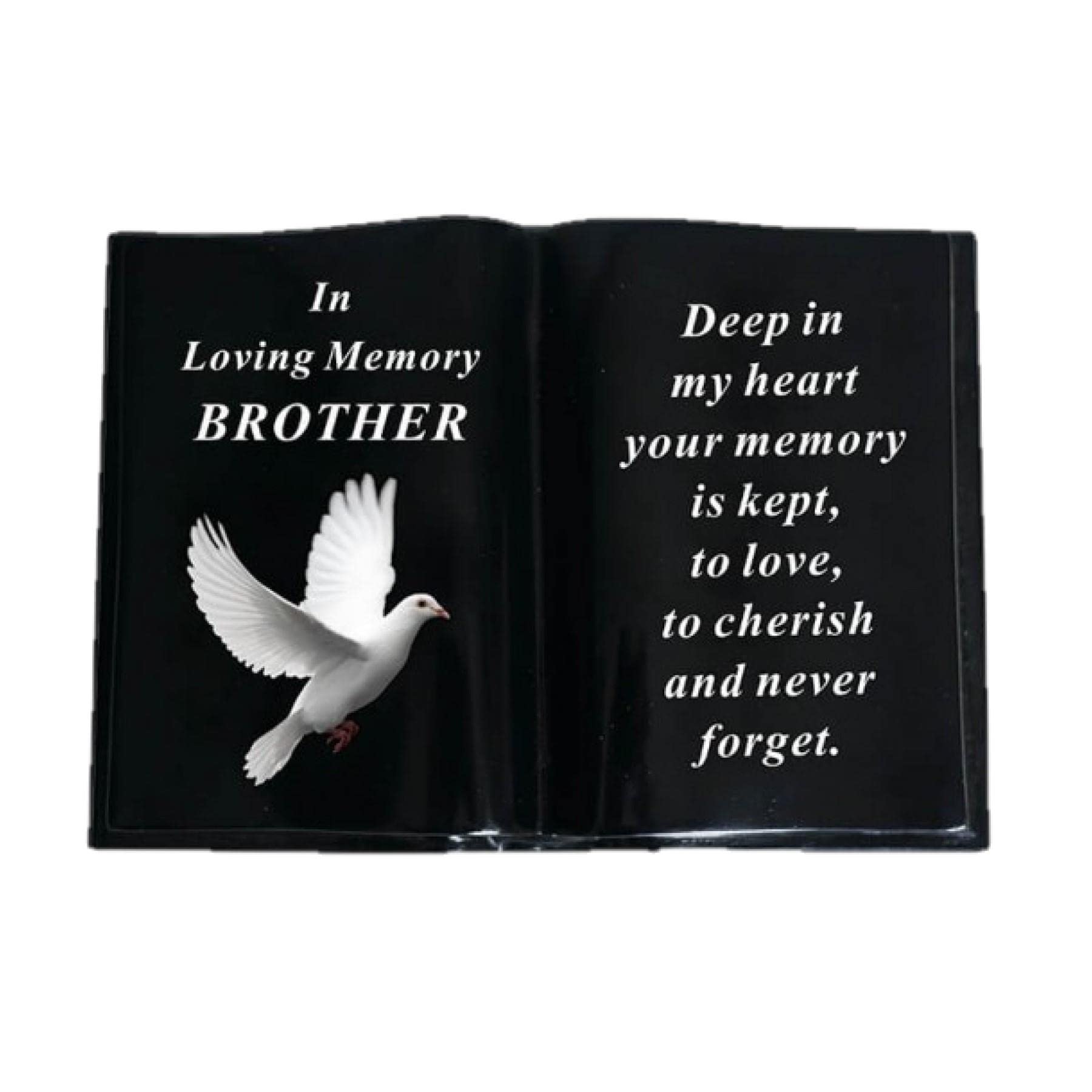 Widdle Gifts Black Graveside Memorial Open Book Ornament - With Dove - Brother