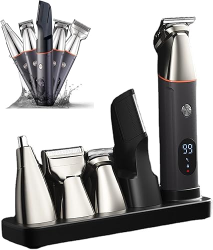 Recortadora de barba para hombres 5 en 1 kits de aseo profesional para la nariz afeitadora facial pantalla LED IPX7 impermeable inalámbrica