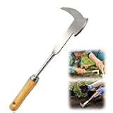 Hand Weeder Tool, 2025 New Manual Crack Weeding Sickle, Gardenia Uprooting Weeding Artifact, Uprooting Stainless Steel Removal Iron Rake for Vegetable Lawn Yard Patio Terrace Paving (Wooden Handle)
