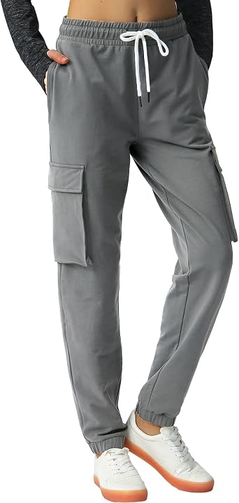 SPECIALMAGIC Womens Cargo Sweatpants Cotton Joggers | Elastic High Waist, Drawstring, Soft, Breathable, Lightweight, Stretch, Tapered Leg, Ankle Length, 4 Pockets