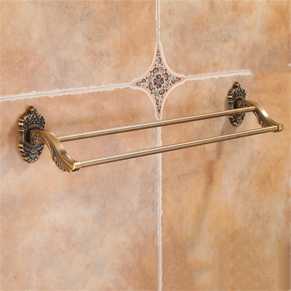 LCANALLYMS Wall hooks, Coat Hook Bathroom Hooks Brass Collection Carved Paper Holder Accessories Antique Products Wall Mounted Hardware Set(50cm Double Bar)