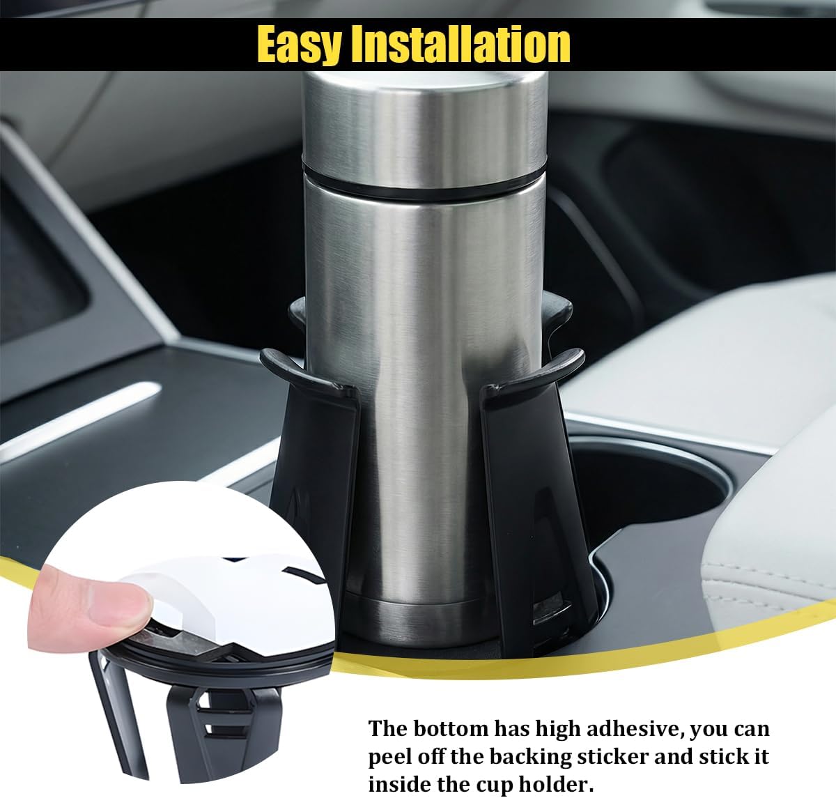 Car Cup Holder Insert, 2PCS Self-Adhesive Expanding Vehicle Drink Cup Holder with Clamp Arms, Portable Automotive Water Bottle Insert Adapter, Universal for SUV Automobile Truck