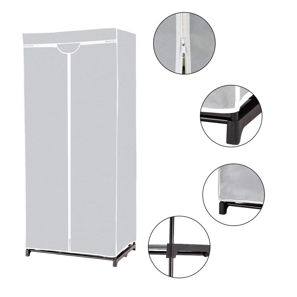 COSTWAY Armadio in Tessuto Armadio Cabina Pieghevole con Asta Appendiabiti, Vari Colori Disponibili, 75 x 50 x 170cm (Grigio)