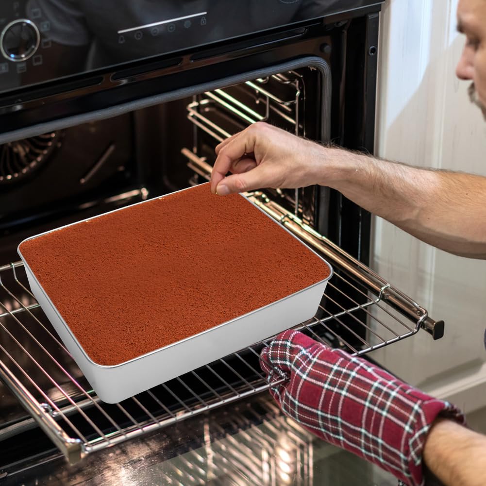 Gohytal Teglia da forno in acciaio inox con coperchio ermetico, 2 spatole per torte, teglia rettangolare per arrostire, lavabile in lavastoviglie, per casseruole, torte, brownie lasagne