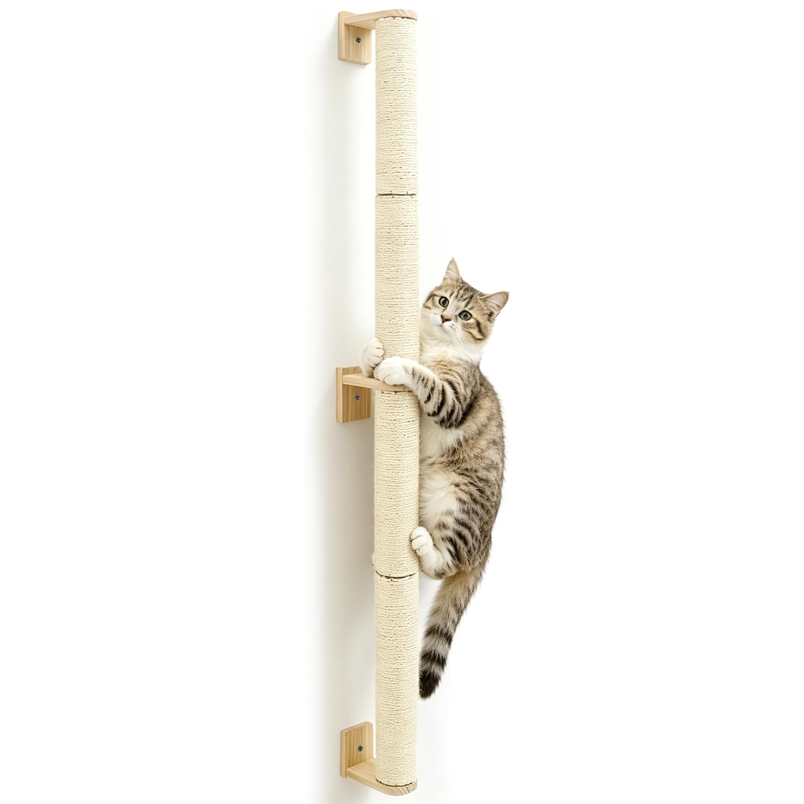 Rascador de repuesto para tronco de sisal, 2 piezas, tronco de sisal, diámetro de 7 x 34 cm, accesorios para rascador, altura de pila 70 cm, con tornillos M8 y llave (beige, pared)