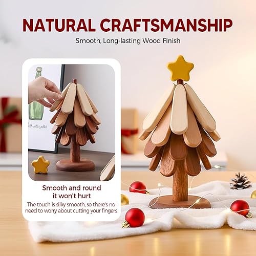 Miniatura 3 de Salvamanteles de árbol de madera natural para platos calientes, juego de 2026, salvamanteles plegables mejorados para platos calientes, juego de