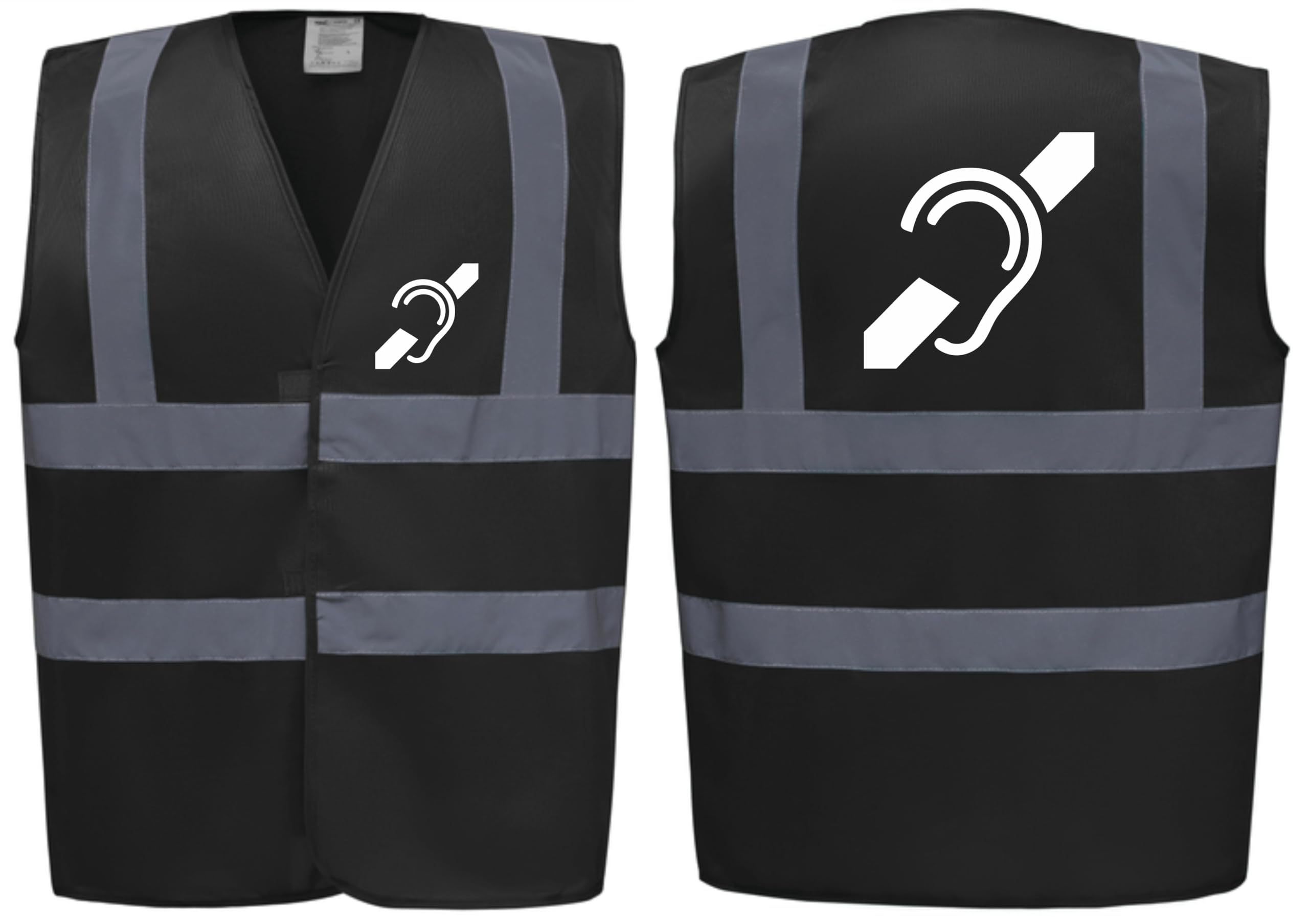 Brook Hi Vis Premium Safety Vest – DEAF Logo Printed Front & Back, High Visibility Waistcoat for Workwear, Available in 14 Vibrant Colours (UK, Alpha, L, Regular, Regular, Standard, Black)