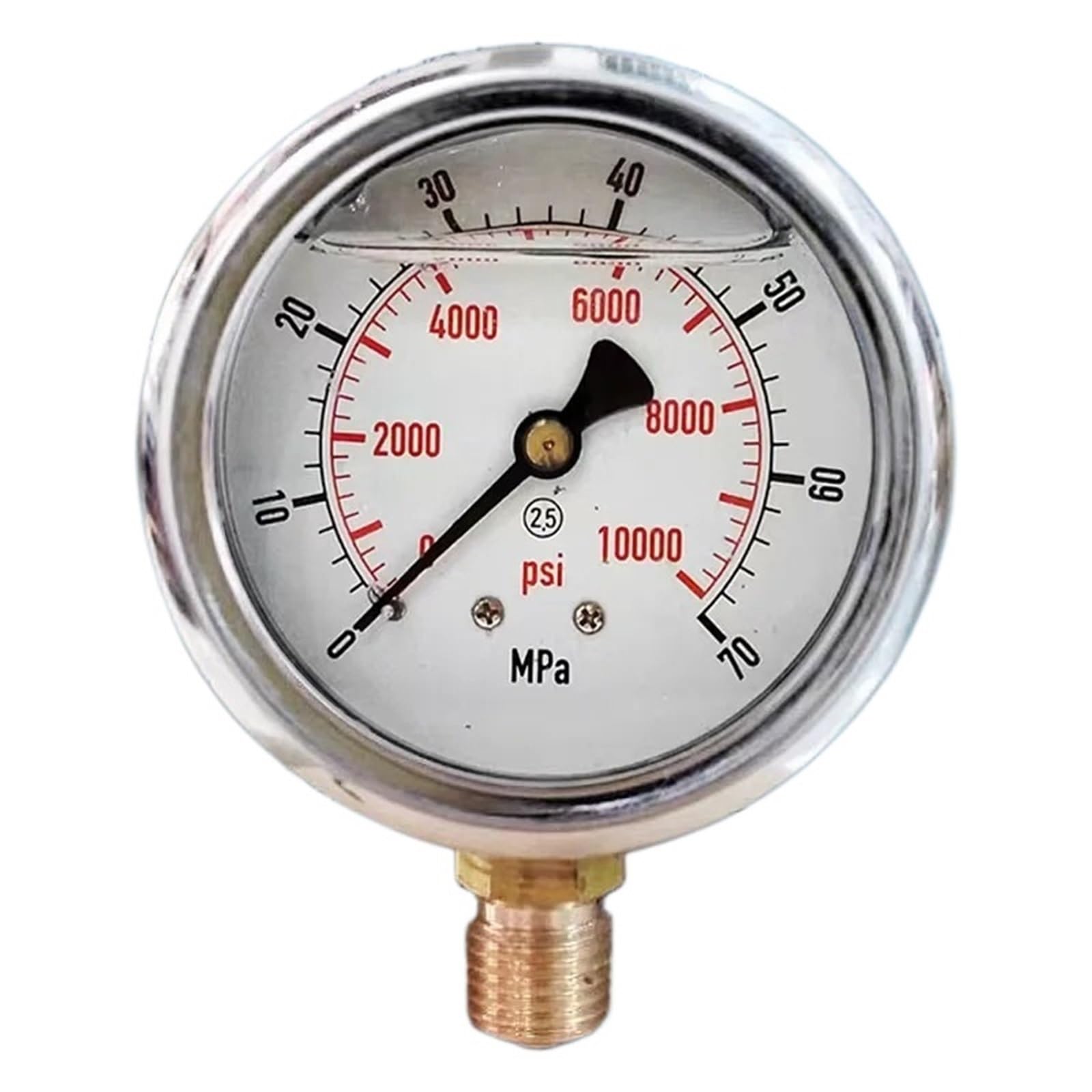 Manómetro compuesto de 2" relleno de glicerina, montaje inferior NPT de 1/4", de -30 inHg a 600 PSI/bar, doble escala, a prueba de golpes.(0-300 psi 0-20 bar)