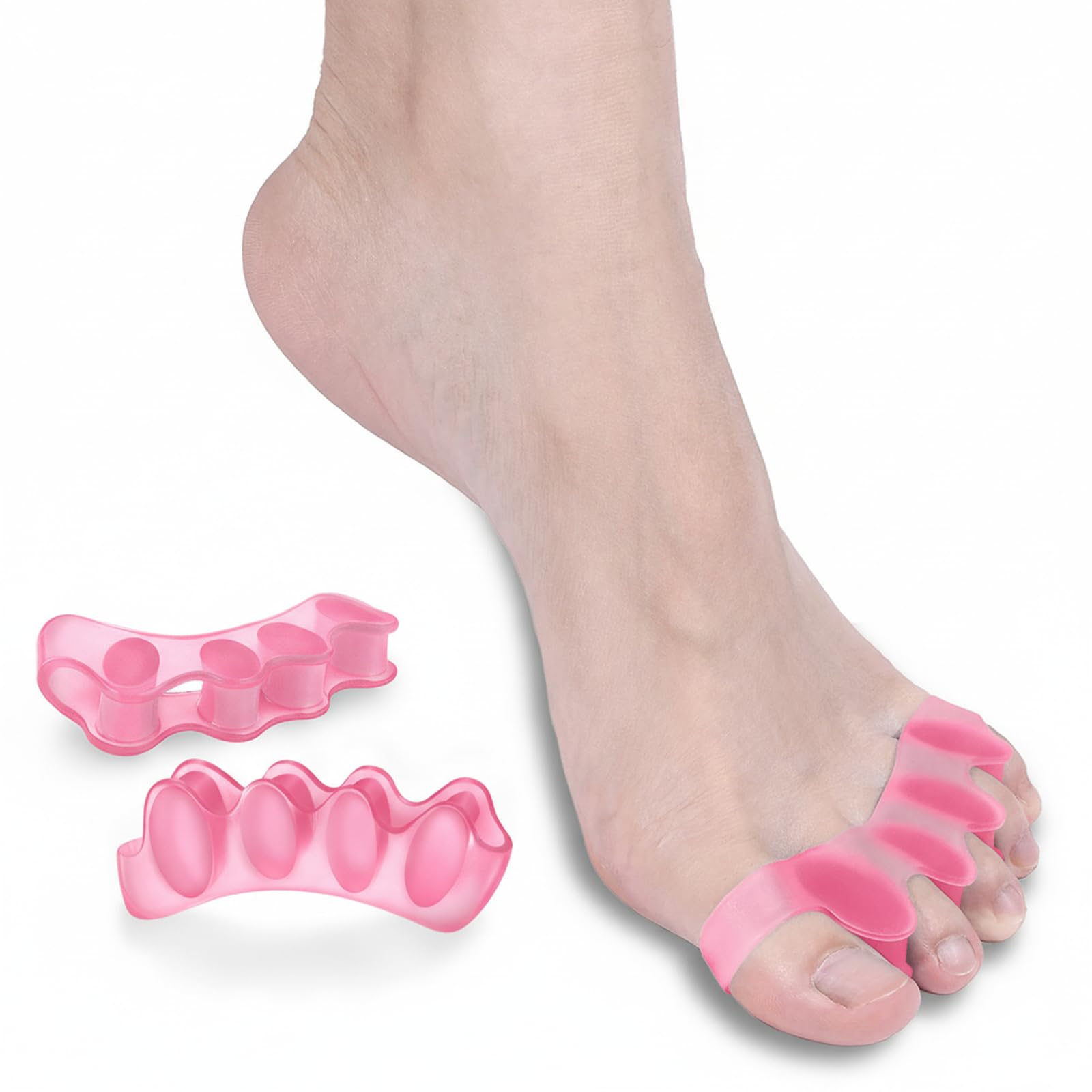 Photo 1 of 2 Pack Soft Silicone Toe Separators & Spacers for Men & Women, Toe Straighteners for Bunion Relief, Hammer Toe Support & Overlapping Toe Correction - Pink
