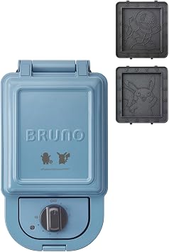 BRUNO BOE131-BL Pokemon Hot Sandwich Maker, Single, Electric, Toasts to the Edges, Compact, Present, Gift, Blue, Pikachu, Squirtle, Blue