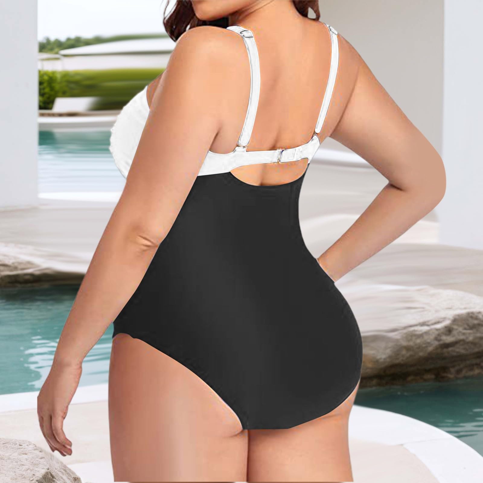 Costume Intero Donna Curvy Costumi Senza Spalline Tankini Vita Alta Pancia Burkini Piscina Contenitivo Push Up Interi con Coppe Schiena Nuda Taglie Forti