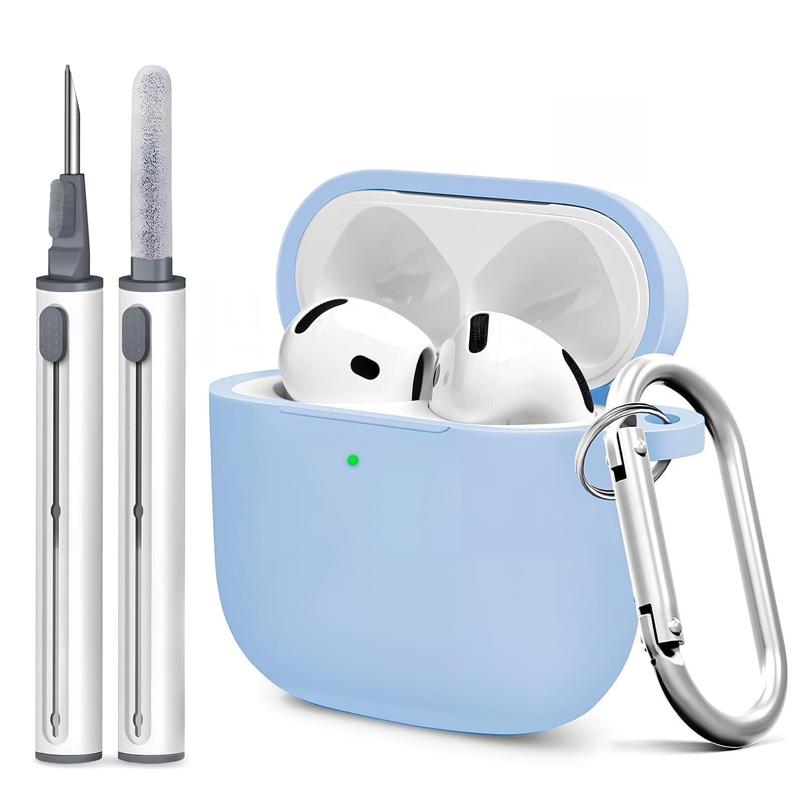 for Airpods 4th Case Cover, Come with Cleaner Kit,Soft Skin Silicone Case Cover with Keychain, Full Protective Case for Men and Women, Compatible with AirPods 4th Generation Case,Sky Blue