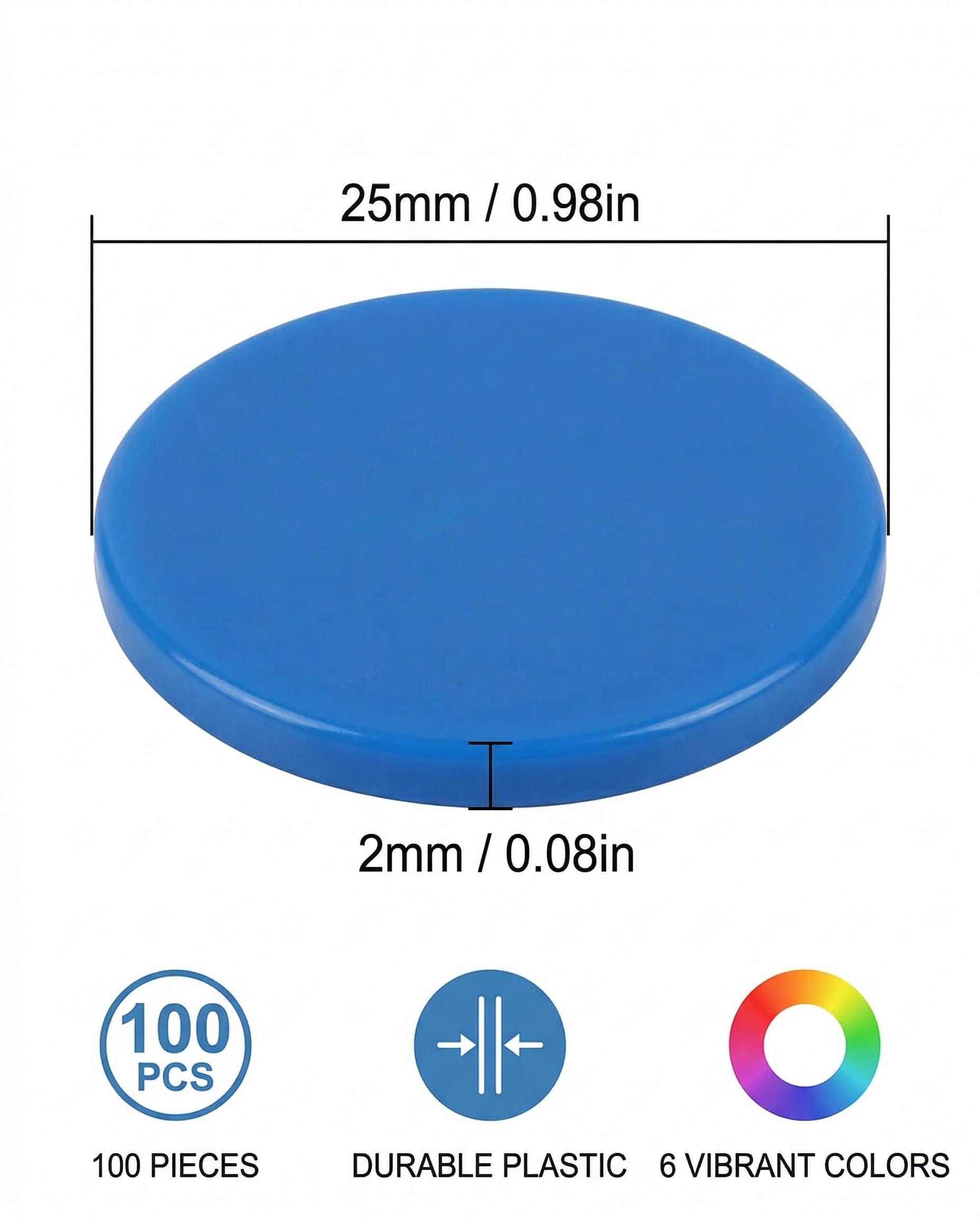 100 Pcs Fiches da Gioco in Plastica,7 Colori, 25mm, per Matematica, Conteggio, Bingo, Carrello Spesa, Token Autoscontro, Giochi Educativi per Bambini
