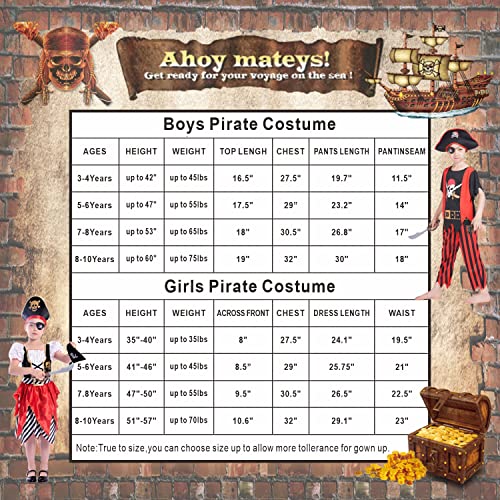 Rabtero Kid's Pirate Costume,Deluxe Pirate Role Play Dress Up Set With Pirate Hat,Eye-Patch,Coins,Pirate Sword Etc For Boys And Girls 7-8Years #TOP6