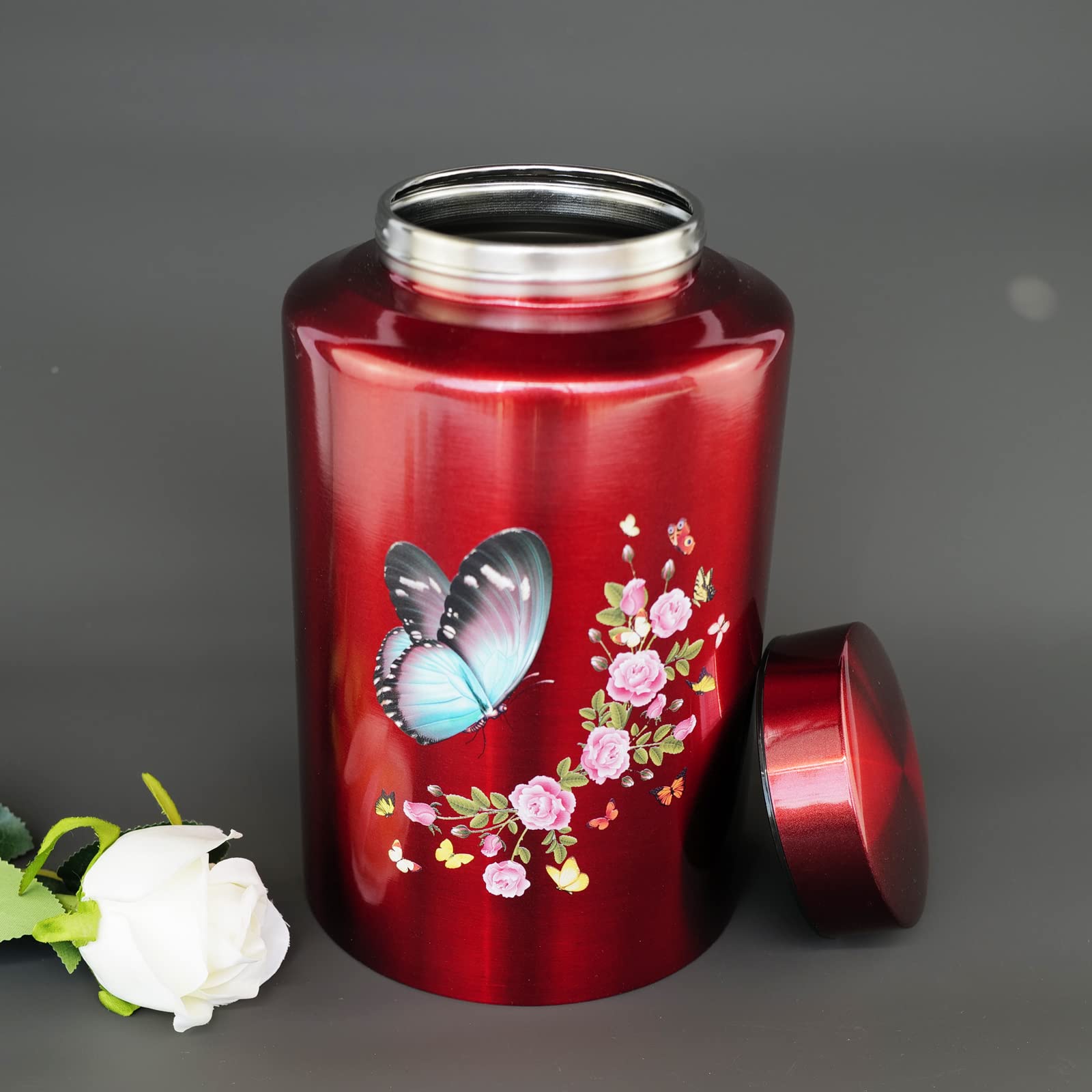 Grande urne funéraire pour cendres d'adulte, mâle, femme, jusqu'à 100 kg, funéraire décorative pour homme, femme, homme, maman, papa, reste avec sac en velours (papillon)