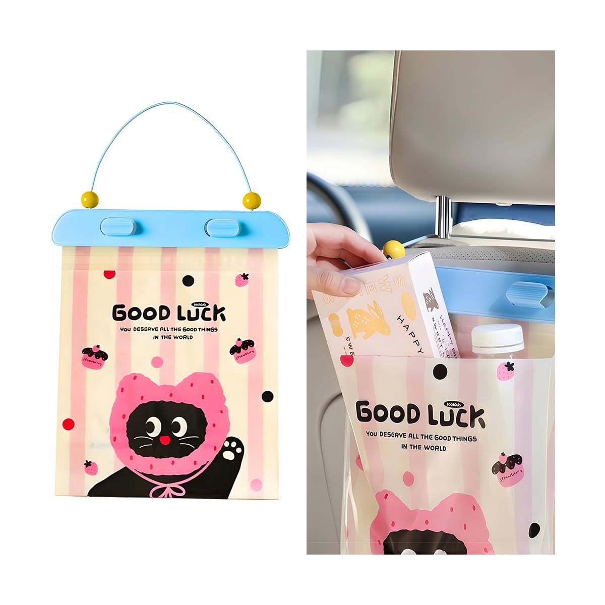 Zpana - Bolsas de basura desechables para colgar en el coche, 60 unidades, a prueba de fugas, con diseño de gato, multiusos, grandes, con ganchos para cordón, universales para SUV, RV y camión.