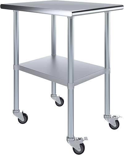 Miniatura 38 de AmGood Mesa de trabajo de acero inoxidable de 24 x 24 pulgadas con ruedas, mesa de metal resistente sobre ruedas, carrito de isla de cocina