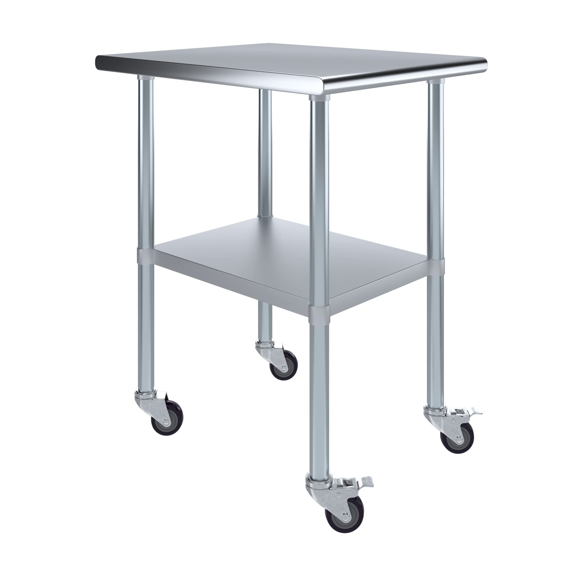 30" X 24" AmGood Stainless Steel Work Table with Wheels | Metal Mobile Table | Food Prep