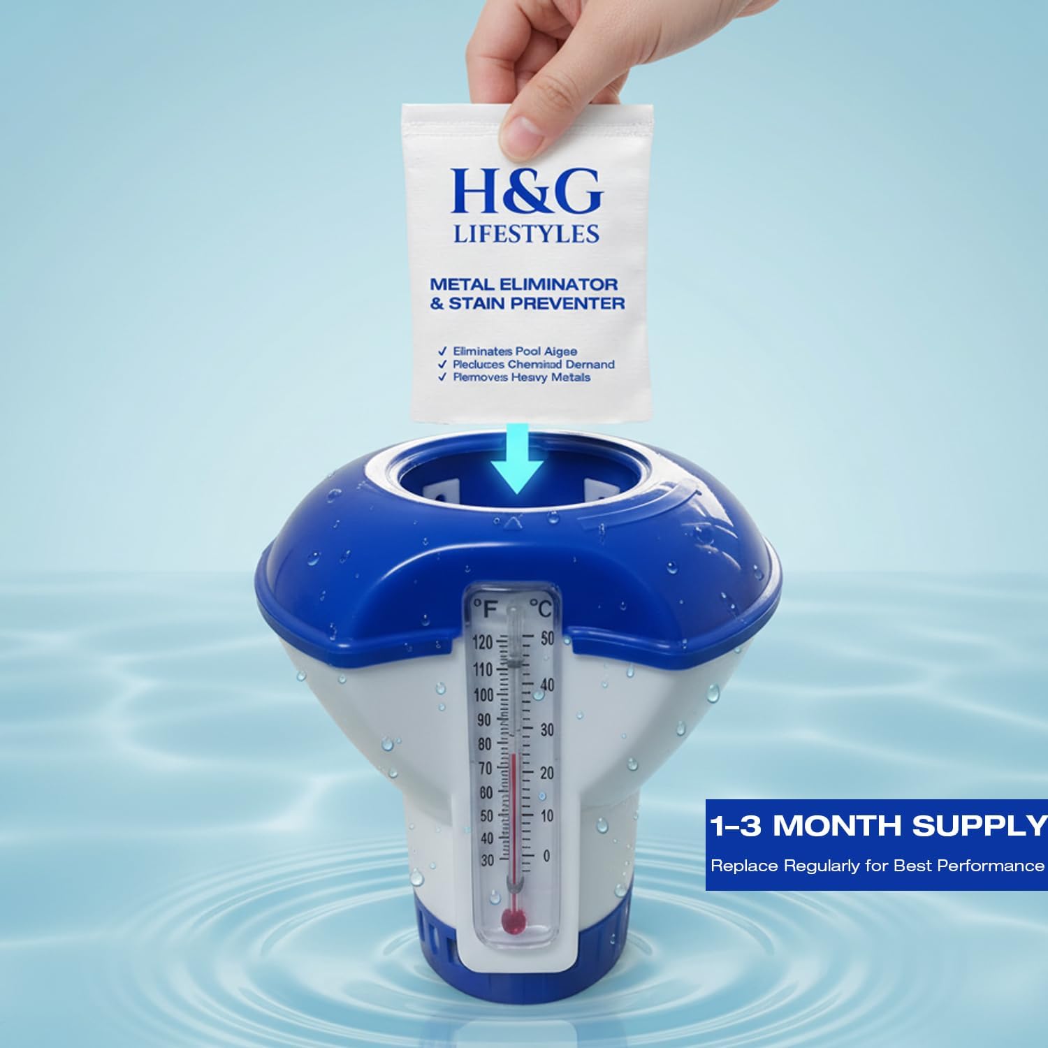 H&G Lifestyles Metal Eliminator & Stain Preventer Refill for Pool & Spa, Replacement Pack for Floating Dispenser, Removes Iron, Copper & Manganese, Helps Maintain Clear Water, Up to 30,000 Gallons image 2