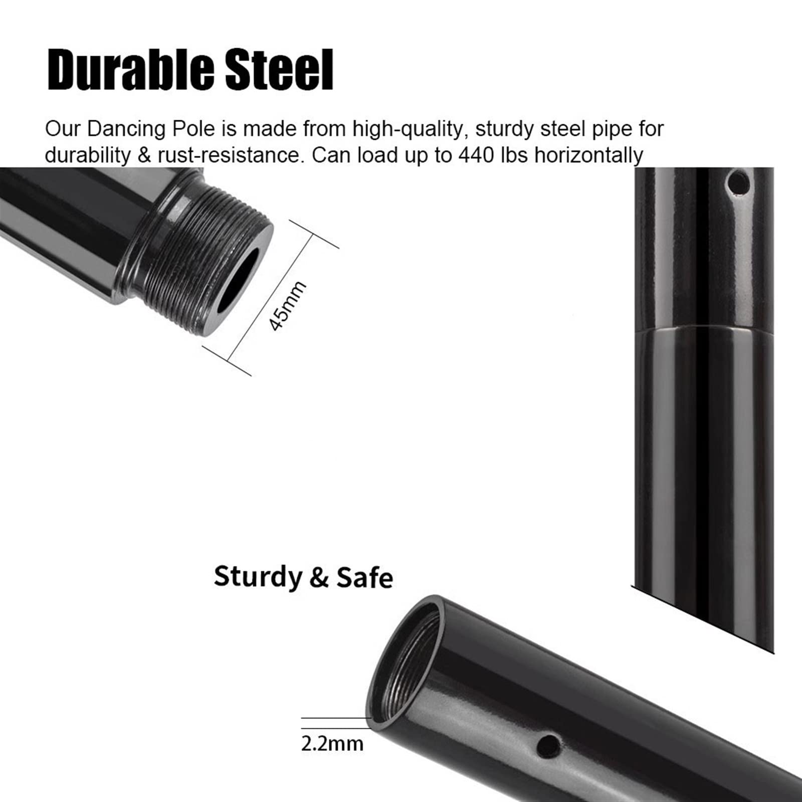 Stripper Pole 45 mm Tanzstange, rotierende statische Tanzstange für Bodybuilding-Training zu Hause, tragbares, abnehmbares Fitnessstangen-Set, maximale Belastung 400 LB