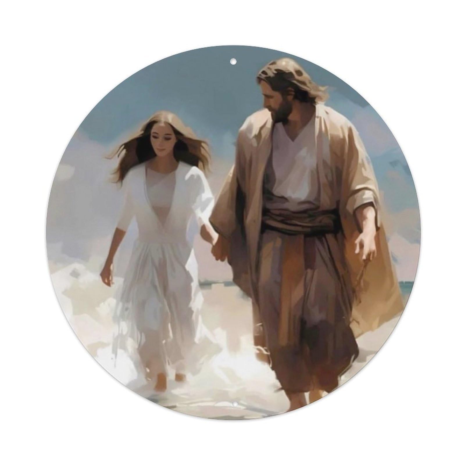 Christian Jesus Religious Poster 8 Vintage Metal Tin Sign Plaque Wall Decor for Cafe, Club, Garden Round Metal Poster 8x8Inch