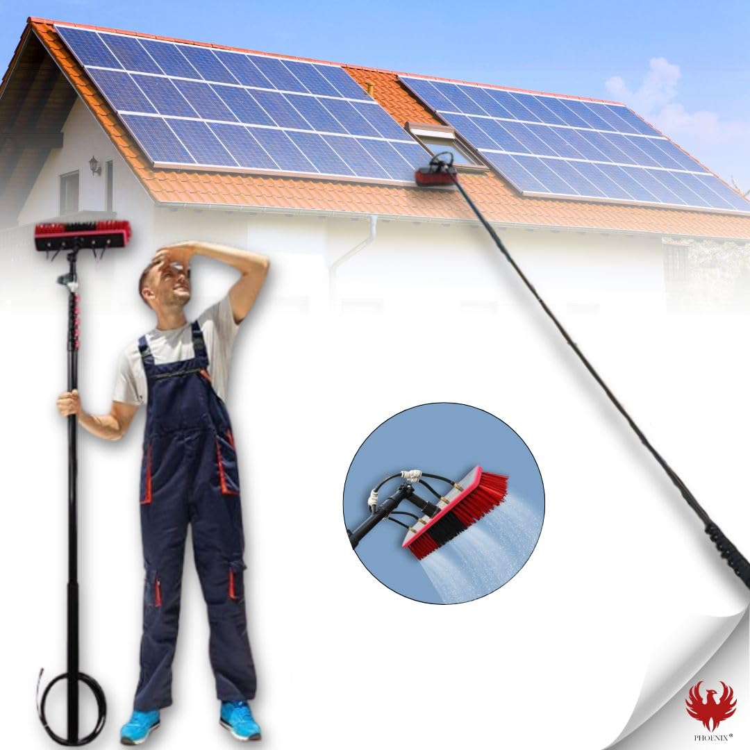 Phoenix - Kit de percha telescópica de 6 m para limpieza de techos, paneles solares y persianas - Herramienta versátil con cepillo, manguera integrada y accesorios de agua - compatible con