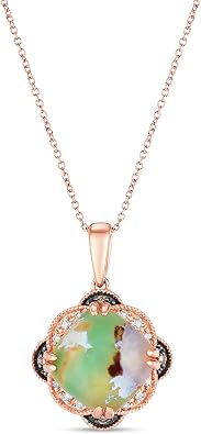 LE VIAN 3 3/8 Carat Cushion Shape Aquaprase Flower Pendant Necklace for Women I 14k Rose Gold Plated Sterling Silver Milgrain Pendant I 18 Inch Chain with Lobster Claw I 1/10 Carat Topaz and Quartz
