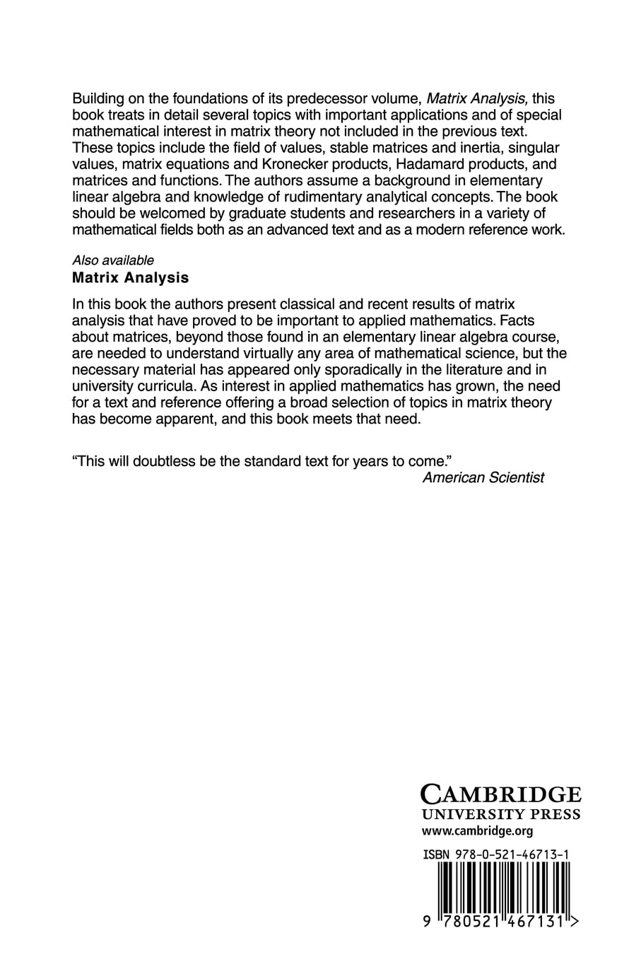 Topics in Matrix Analysis