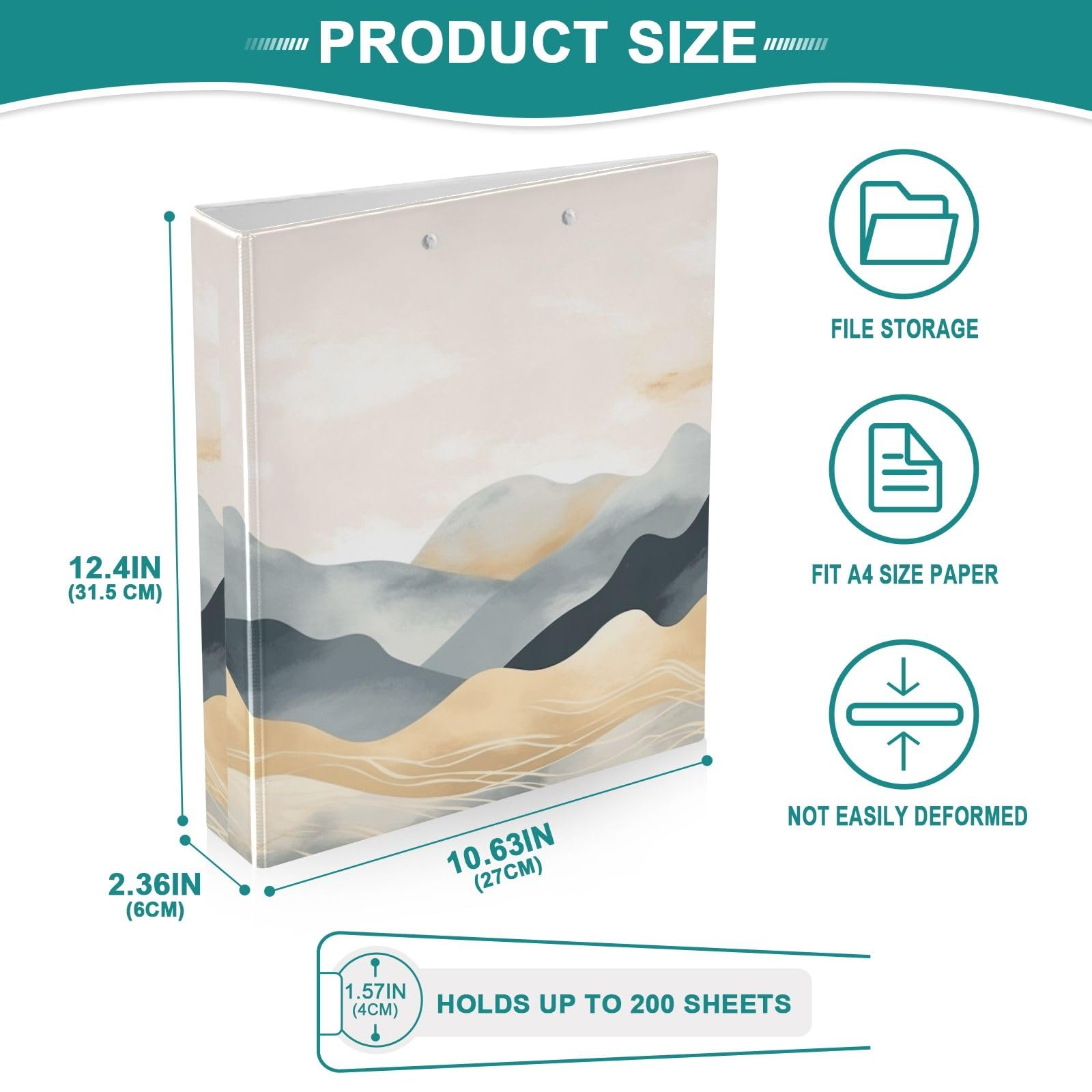 Creative Mountain - Raccoglitore a 3 anelli, 3,8 cm, rotondo, contiene 200 fogli con 3 tasche interne in PVC trasparente, per scuola e ufficio