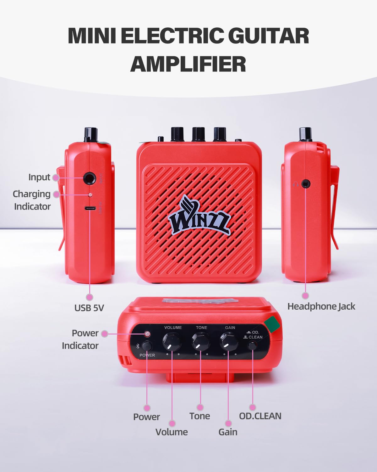 Winzz 30-Zoll-E-Gitarren-Einsteiger-Set für Kinder, Junior-E-Gitarre im Mini-Format (1/4 Größe) für Kinder, Komplettset für Einsteiger mit Verstärker, Glänzende Rote Farbe