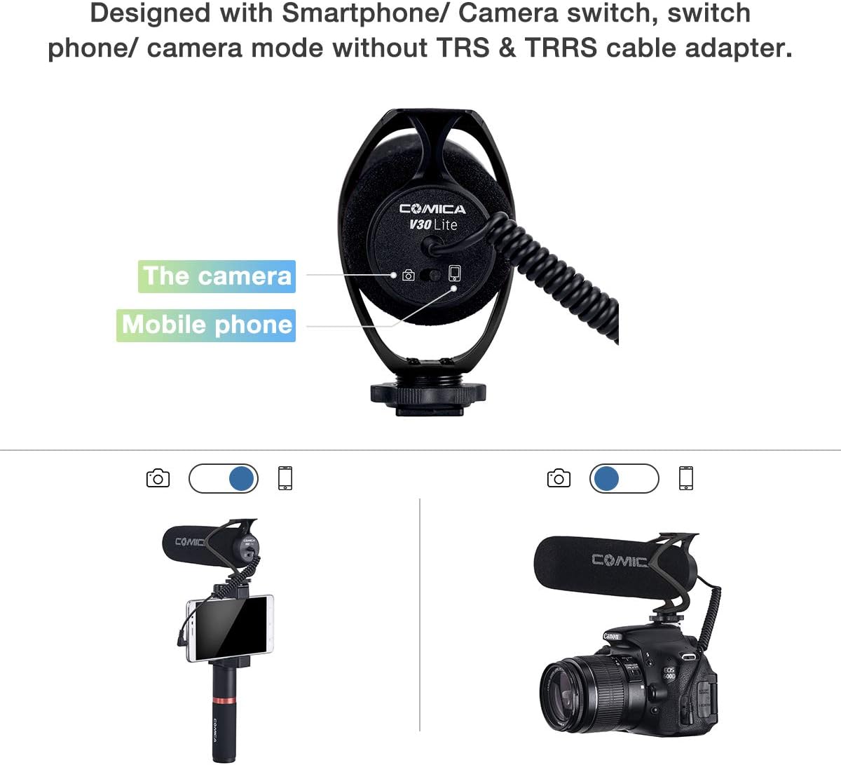 COMICA Microphone for Cameras, CVM-V30 LITE Shotgun Microphone, Anti-Interference Super Cardioid Directional Condenser Mic for DSLR Camera and Smartphones