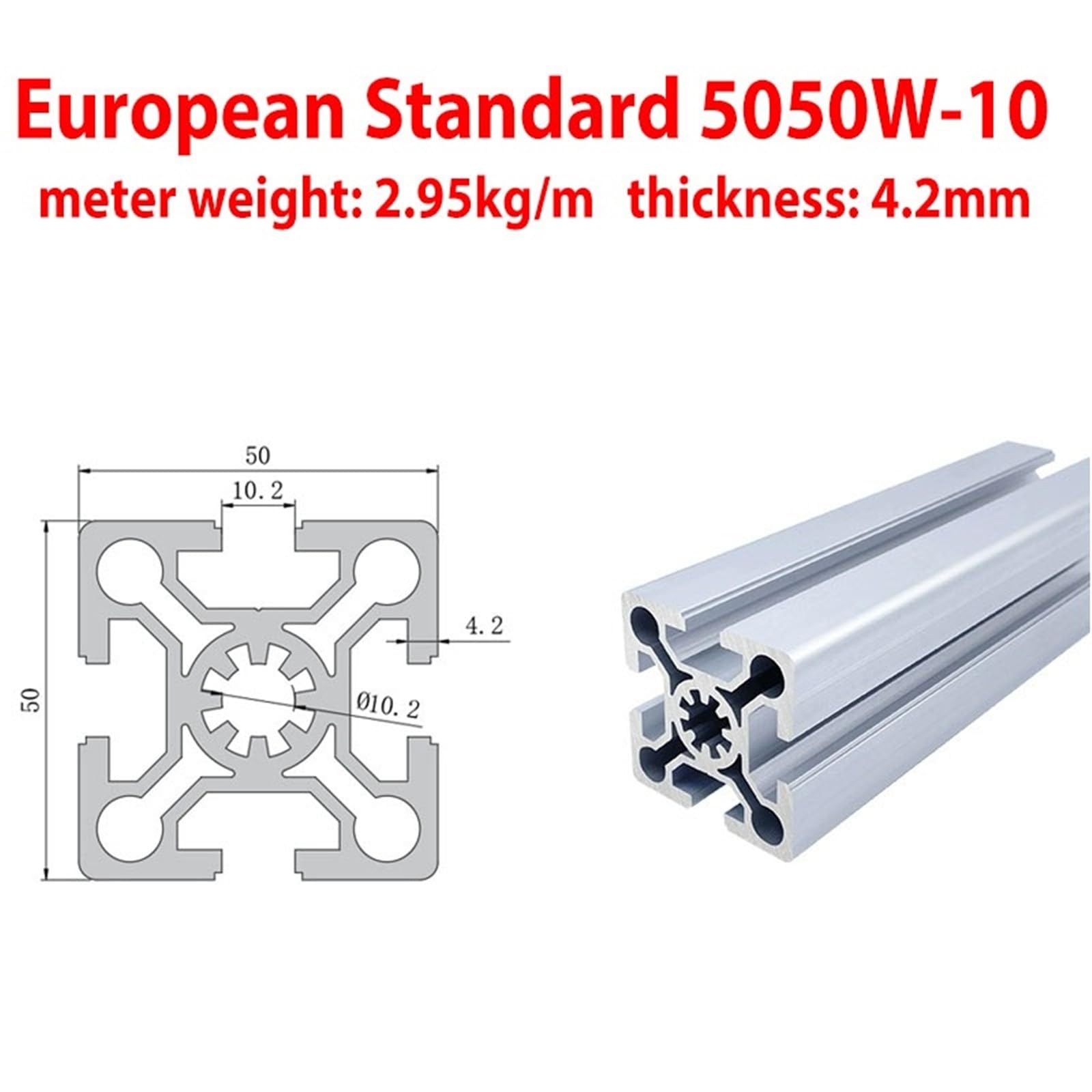 Perfil de aluminio 5050 de 1 metro y 39,37 pulgadas de largo, 50 x 50 mm, resistente, for cercas industriales, equipos, estructuras de bricolaje. Marco(10mm slot)