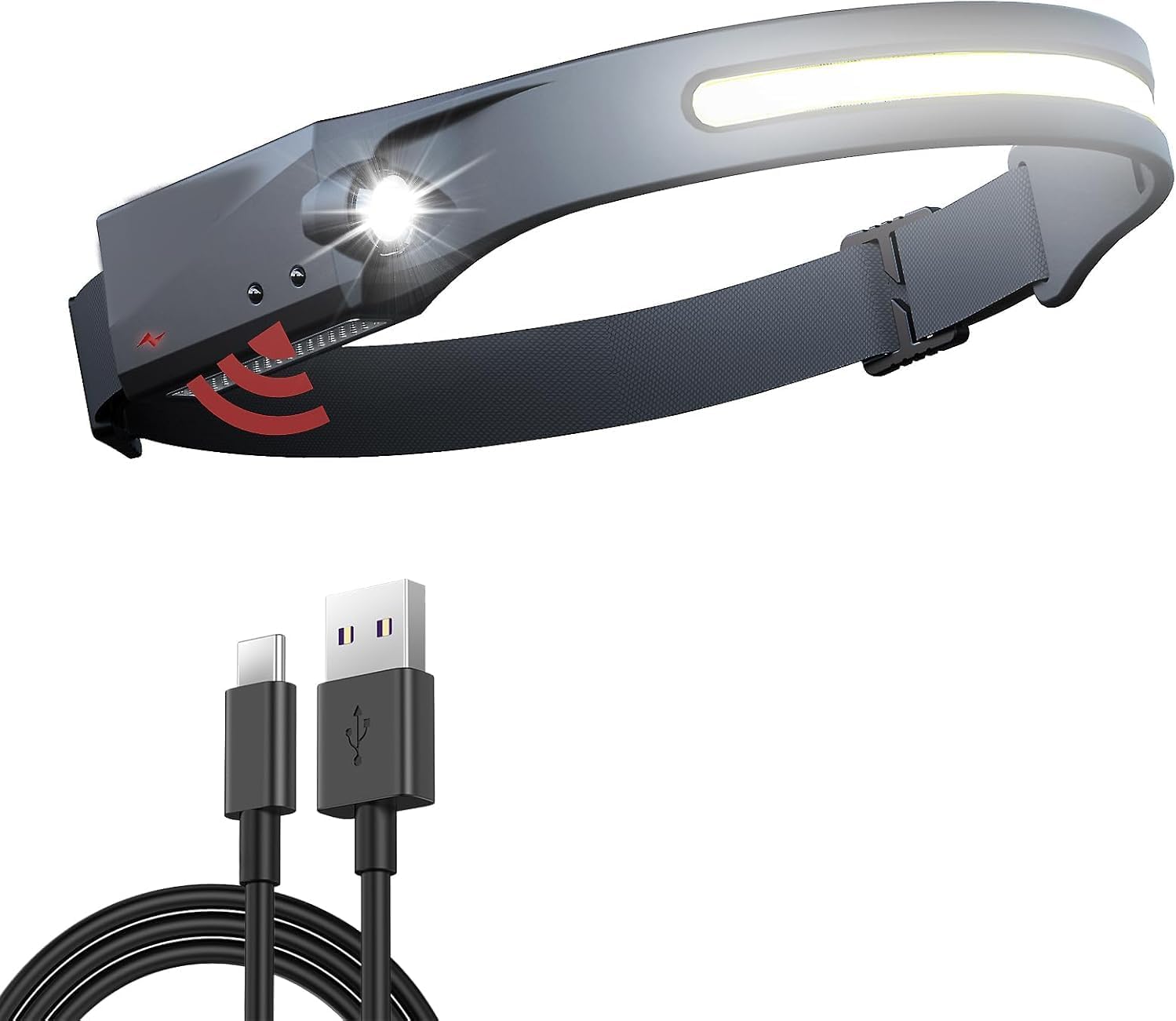 Rechargeable Headlamp Powerful 230° LED Head Torch Waterproof USB Headlamps 5 Modes Halolight for Running, Camping, Reading, Cycling, Fishing, Hiking, Jogging, Walking