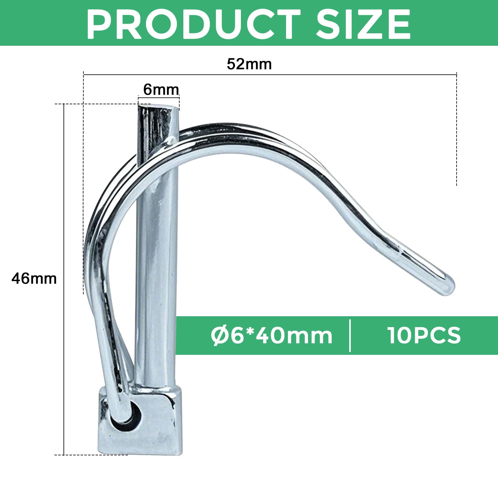 MIGUBIGU Folding Splint D Shape 6 x 40 mm Pipe Folding Pins with Snap Fastener Pipe Folding Pin Carbon Steel Galvanised Pack of 10 - Image 2