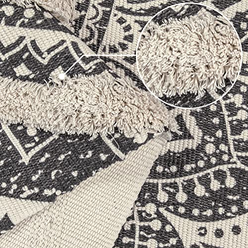 Seavish Boho Area Rug, 4X6 Grey Rug Farmhouse Decor Washable Rug, Cotton Mandala Tufted Floor Mat, Functional Scatter Rug For Outdoor Patio Living Room Bedroom Entryway Laundry Room Bathroom Kitchen #TOP2