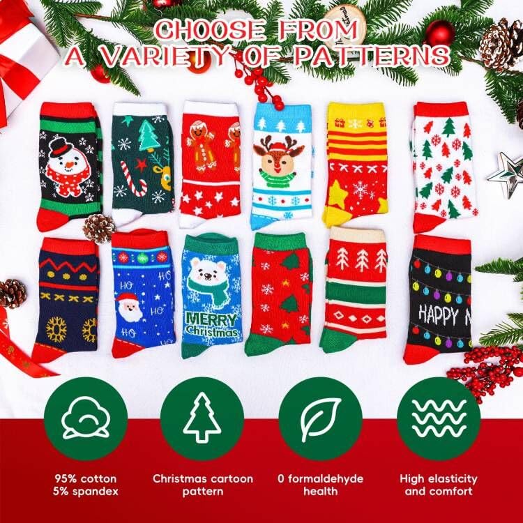 MGparty 12 Pairs Christmas Socks Women, Holiday Socks Funny Xmas Socks
