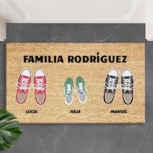 Transparent Gift Felpudo Zapatillas con Nombres y Texto Personalizado. Alfombra Entrada Casa. Felpudos Personalizados. Decoración. Regalos Originales para Familia. Fibra de Coco, Base Antideslizante