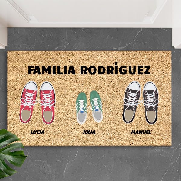 Transparent Gift Felpudo Zapatillas con Nombres y Texto Personalizado. Alfombra Entrada Casa. Felpudos Personalizados. Decoración. Regalos Originales para Familia. Fibra de Coco, Base Antideslizante